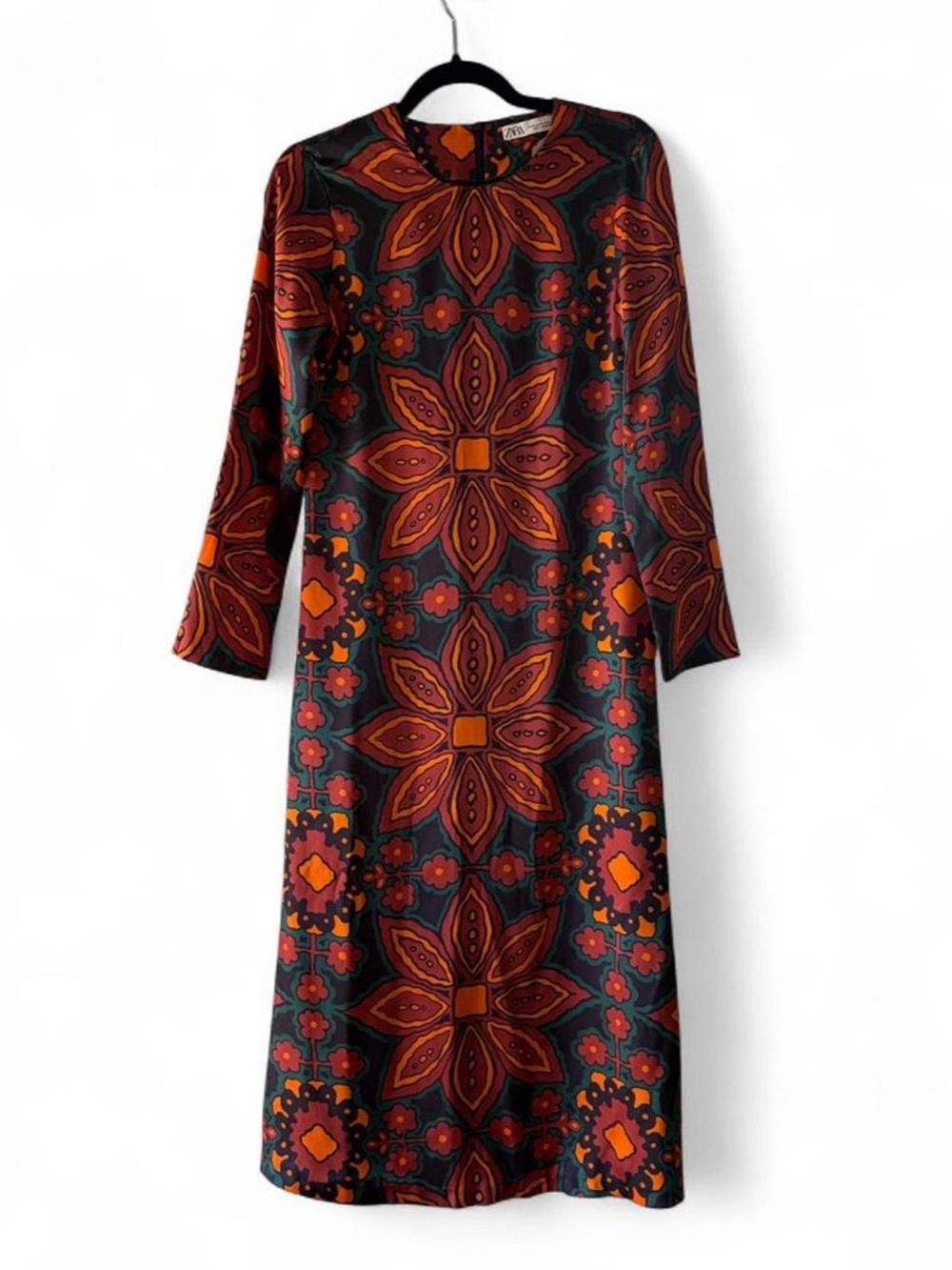 Zara Long-Sleeve Retro Floral Maxi Dress